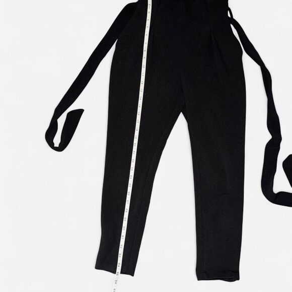 Black Paper Bag High-Waisted Ankle Trouser Dress Pants - Picture 3 of 8